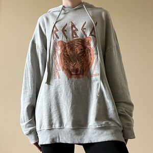 Promesa Vintage Canvas rebel tiger hooded gray sweatshirt: size large